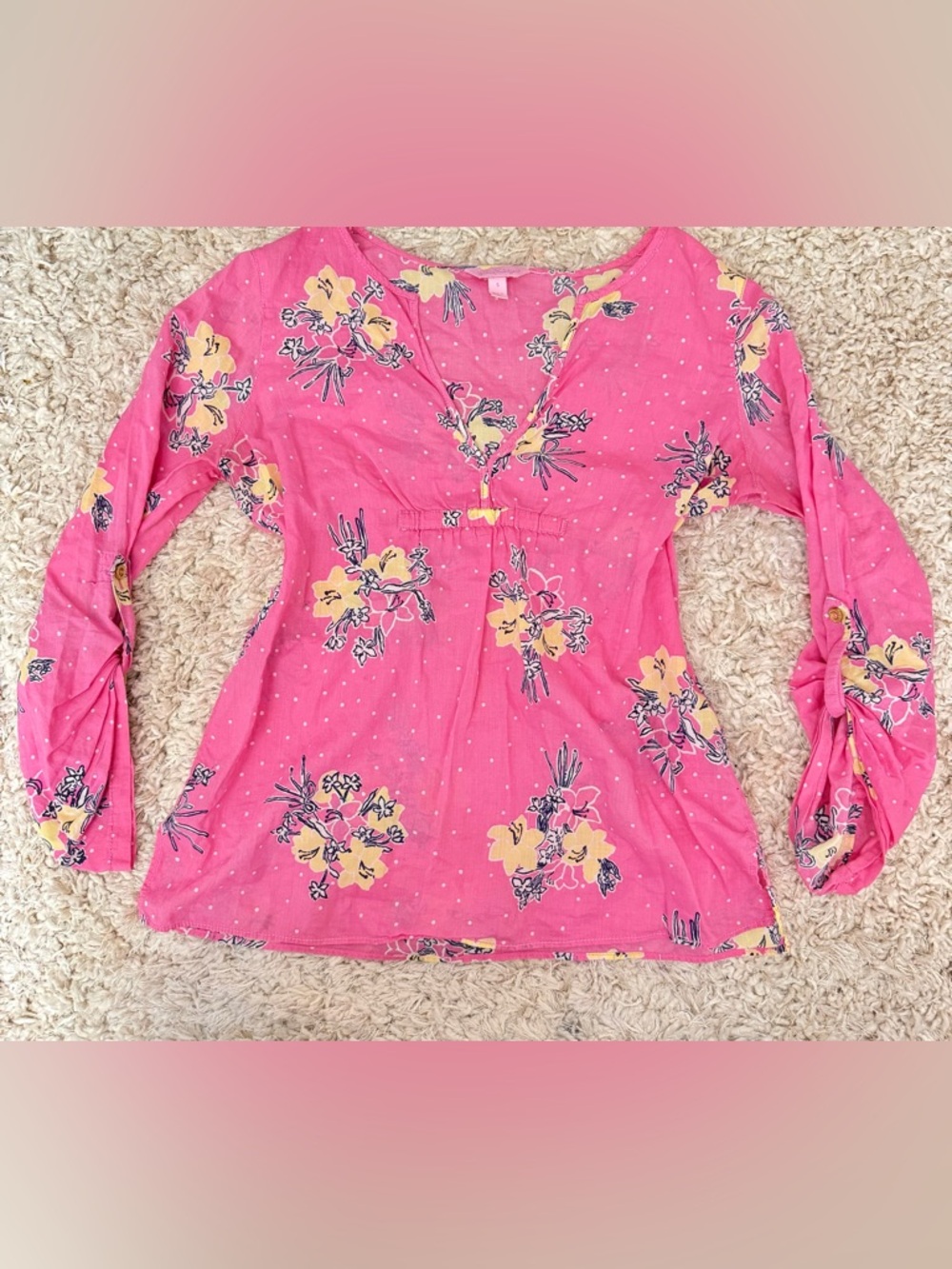 Lilly Pulitzer Pink Floral Long Sleeve Top Size Small